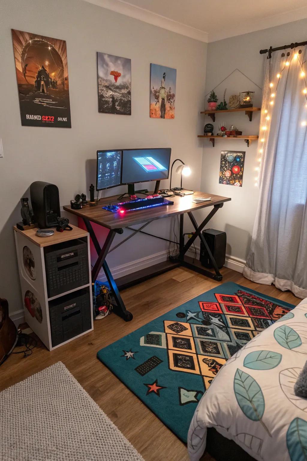 A themed floor covering adds comfort and style.