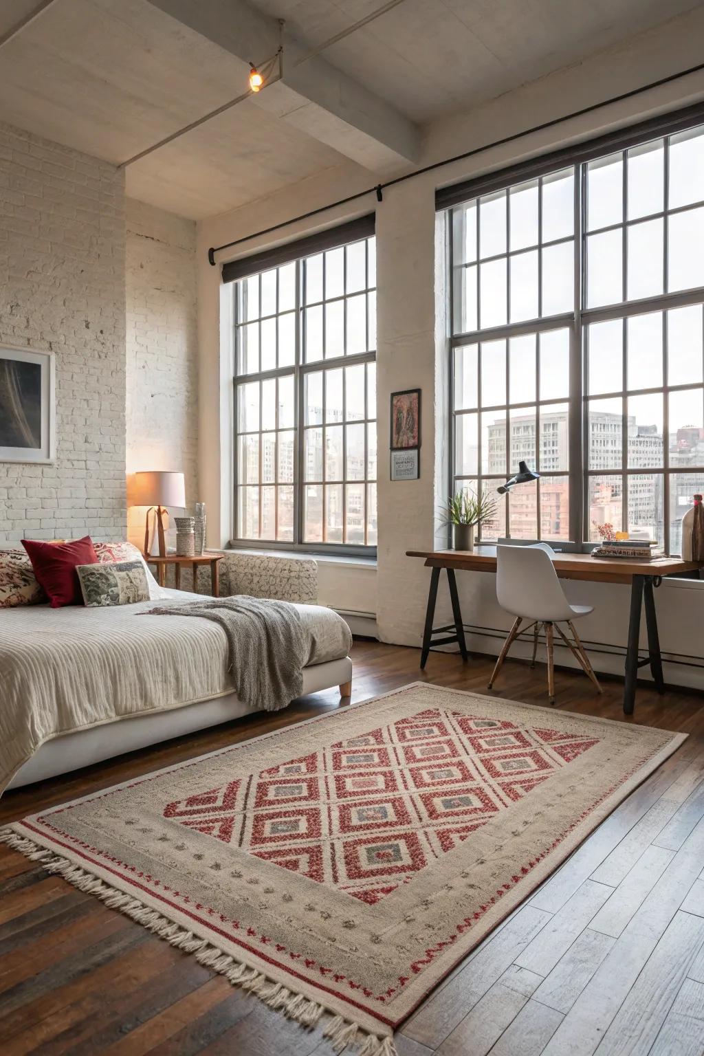Area rugs aid in arranging and warming up your loft.