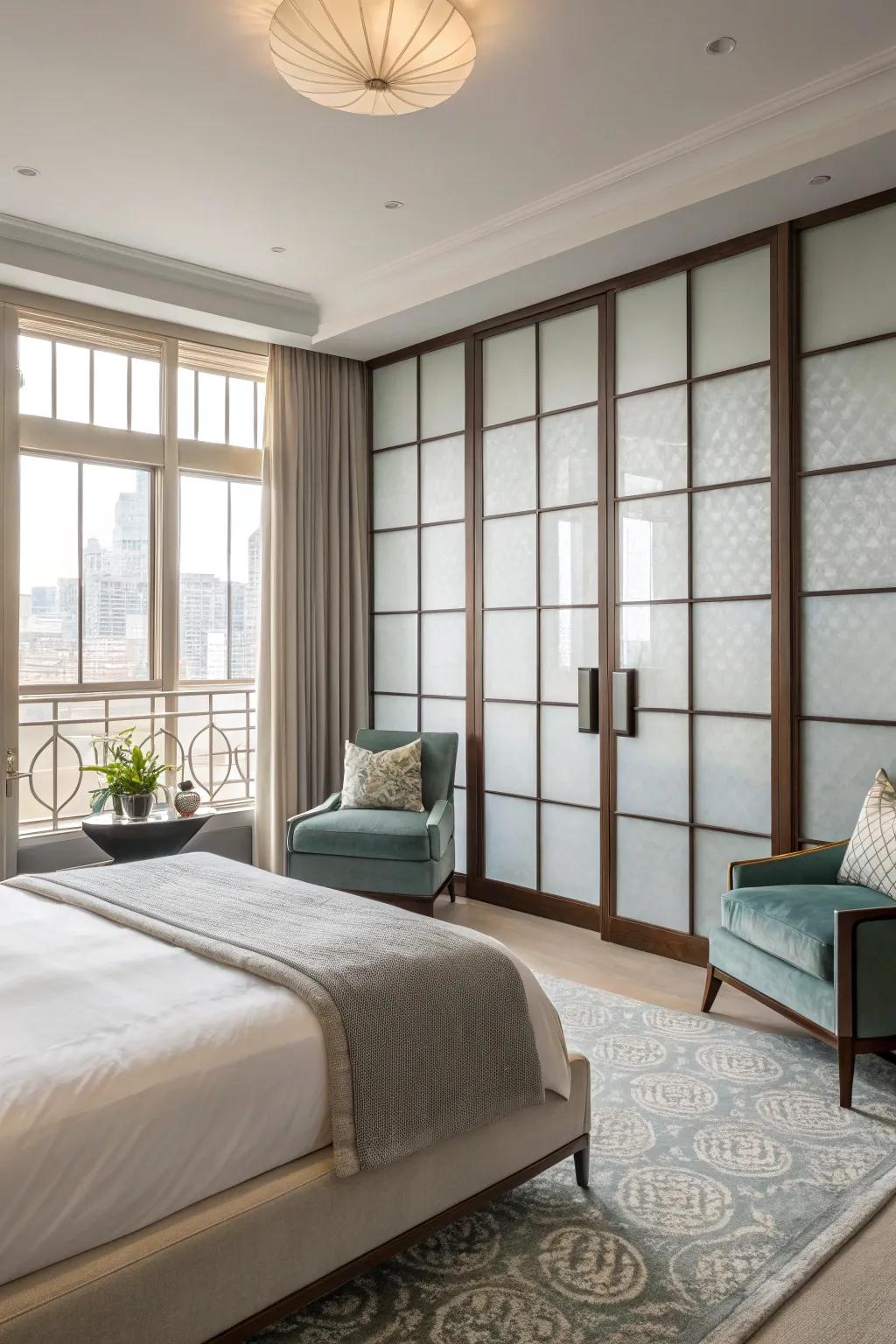 Textured glass panels offer privacy with a stylish touch.