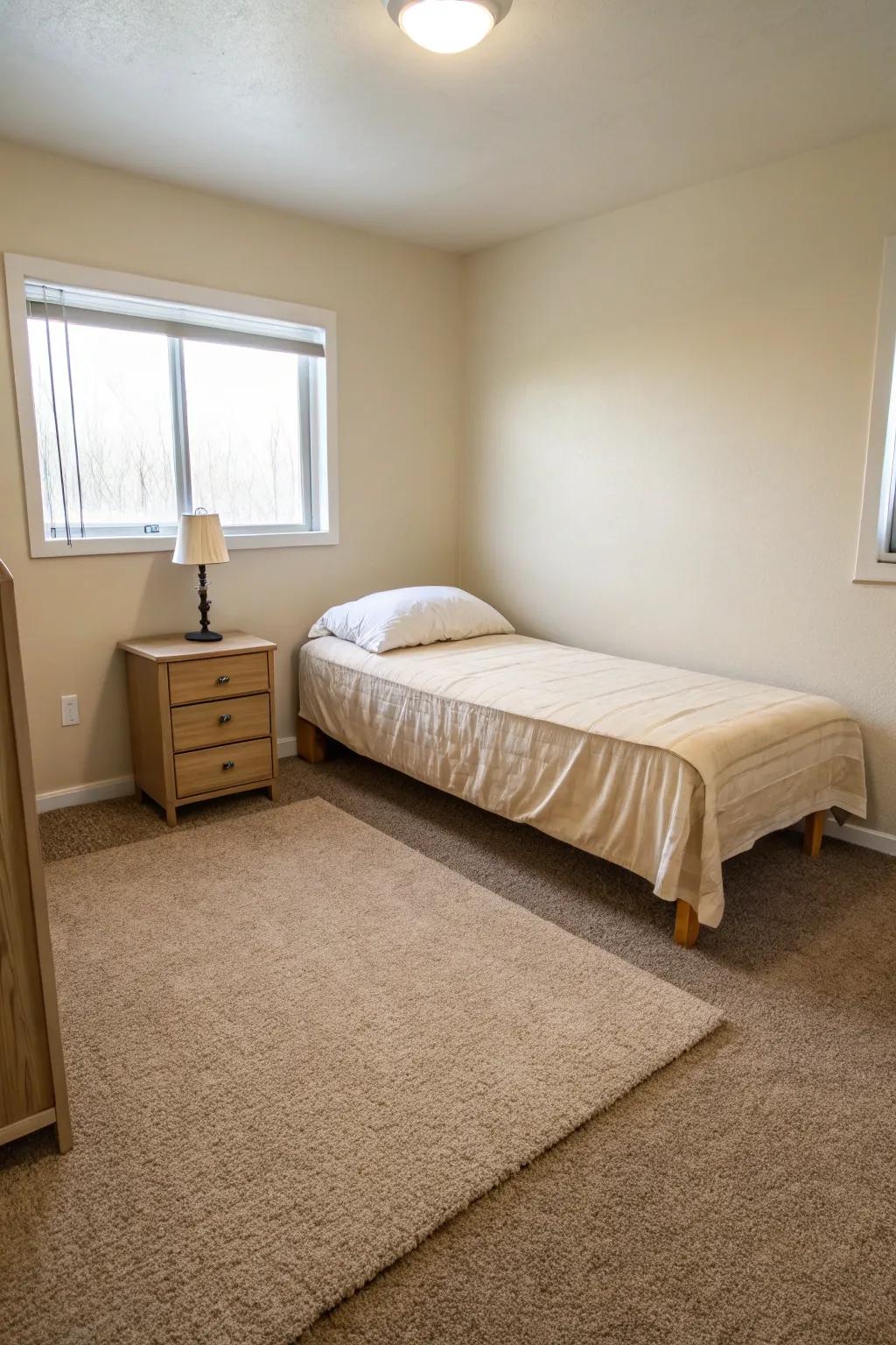 Understated design highlights the simplicity and beauty of a beige carpet.