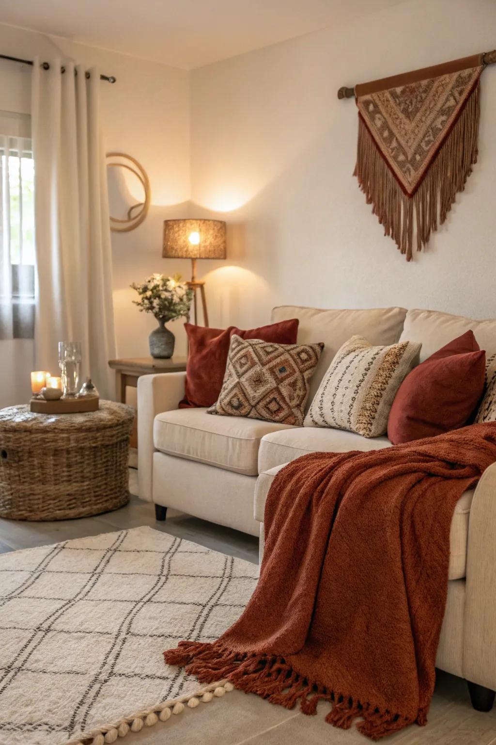 Accents in rust bring sophistication and warmth.