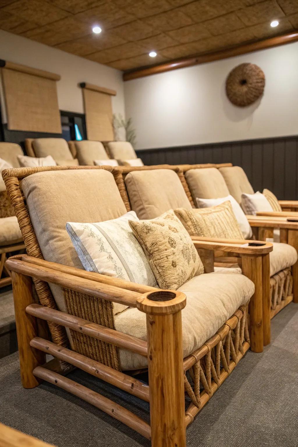 Eco-friendly materials foster a sustainable and stylish theater environment.