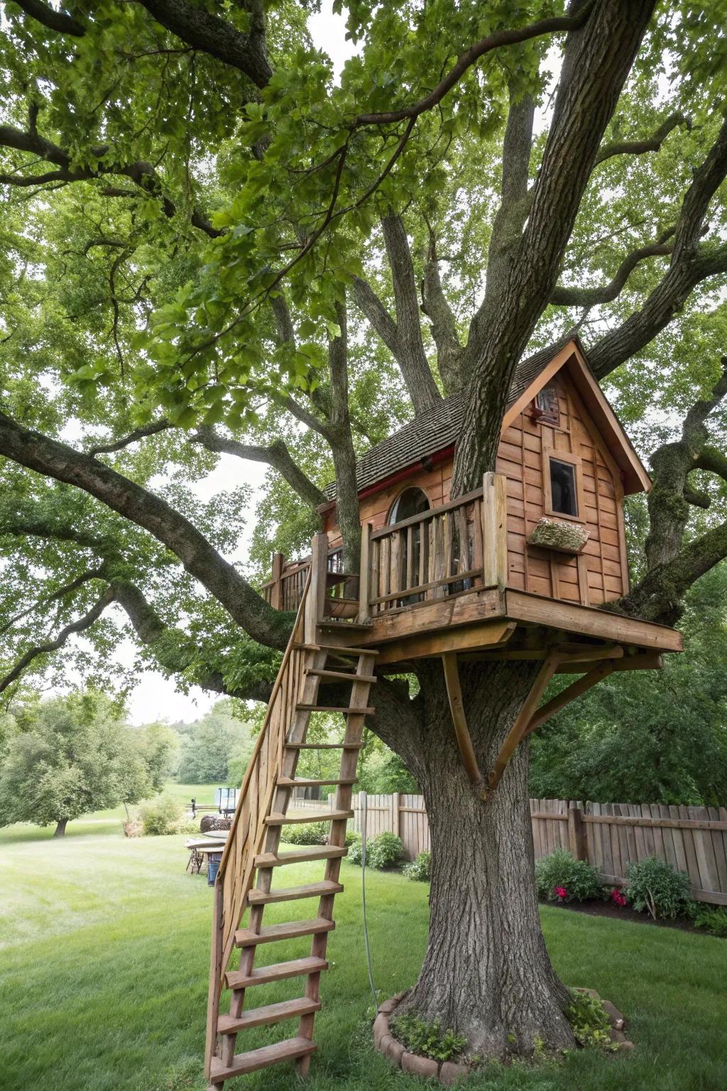 A charming treehouse brings a sense of magic to your backyard.