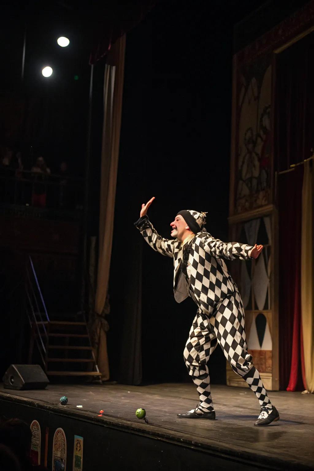 Blend whimsy and mystery with a haunting harlequin costume.