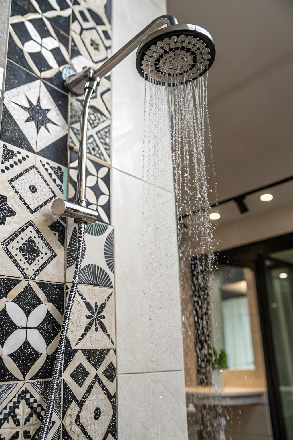 Artistic tessellations convert the shower into a centerpiece.
