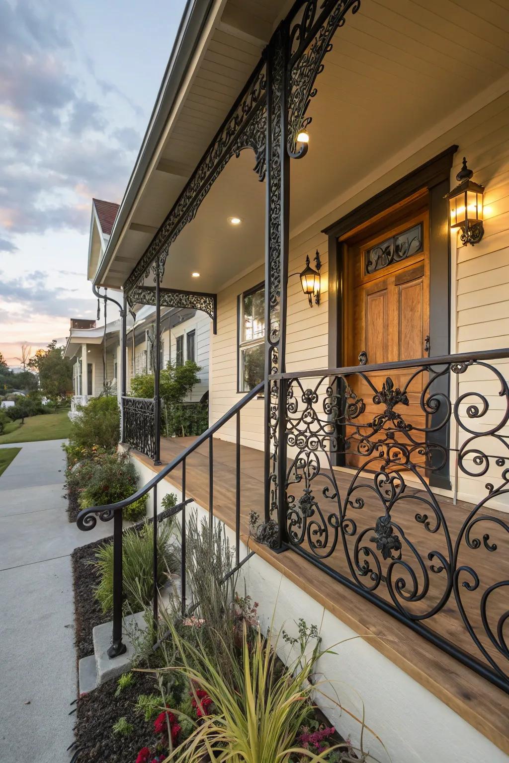 Detailed scrollwork on railings adds artistic charm to your porch.