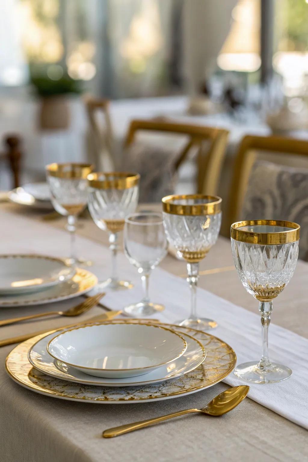 Gilded edged goblets add an elegant, timeless accent.