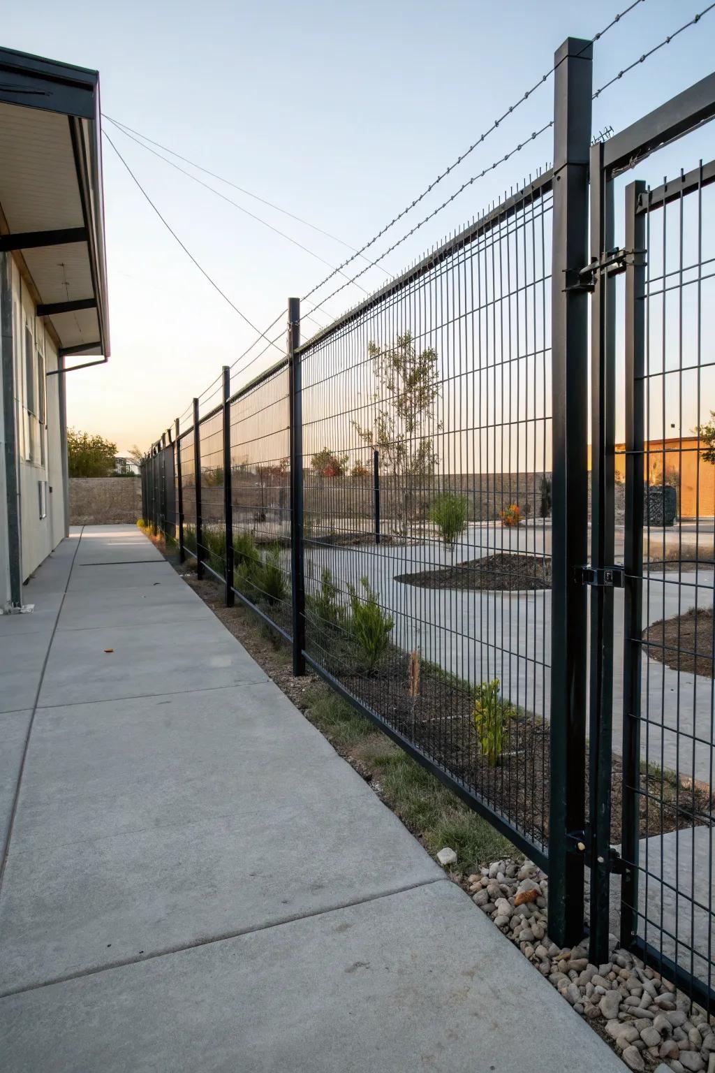 Bring industrial chic to your outdoor space with a dark metallic mesh barrier.