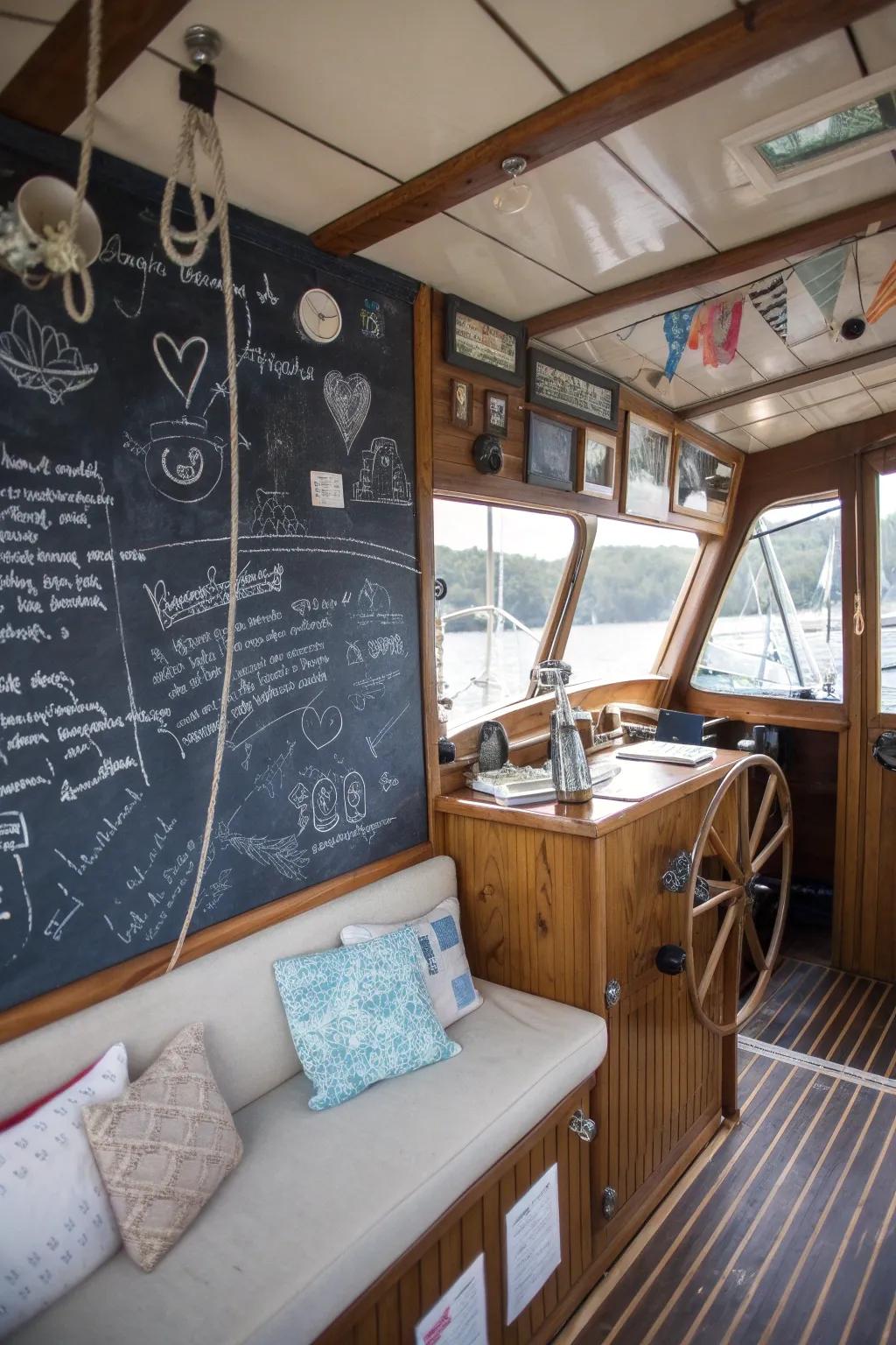 A blackboard wall adds a whimsical and functional element.