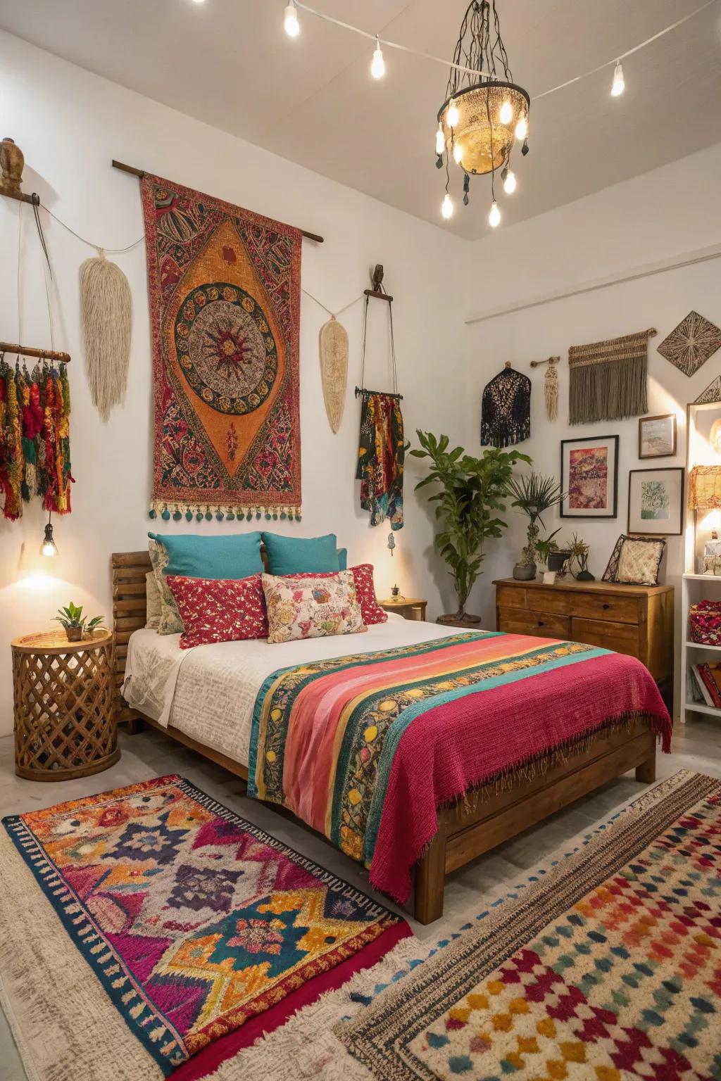 Bold hues infuse boho spaces with personality.