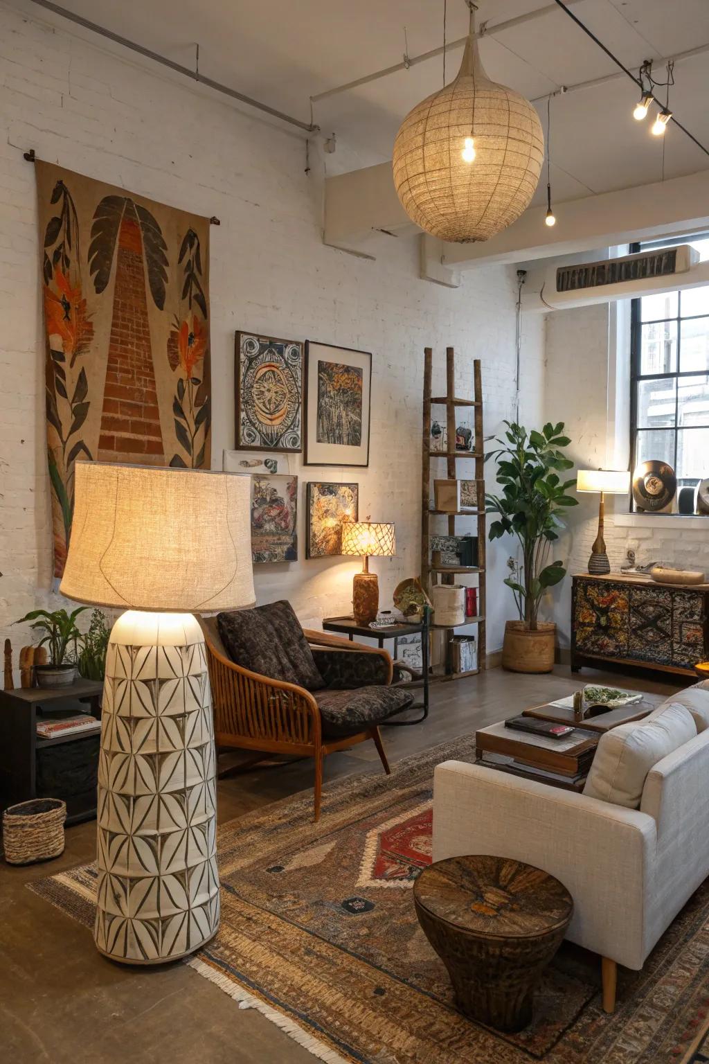 Useful art pieces add depth and practicality to your boho loft.