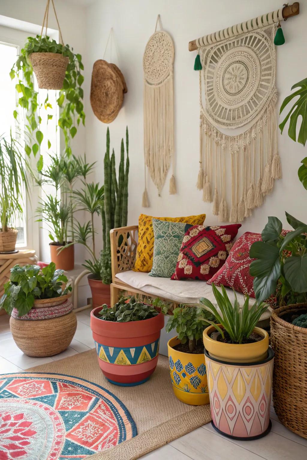 Unique vessels inject artistic character into the plant space.
