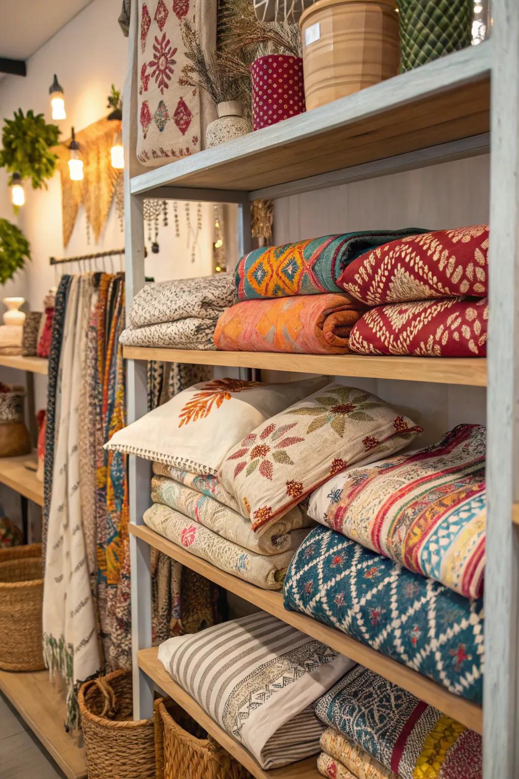 Patterned textile infuse a palpable aspect.