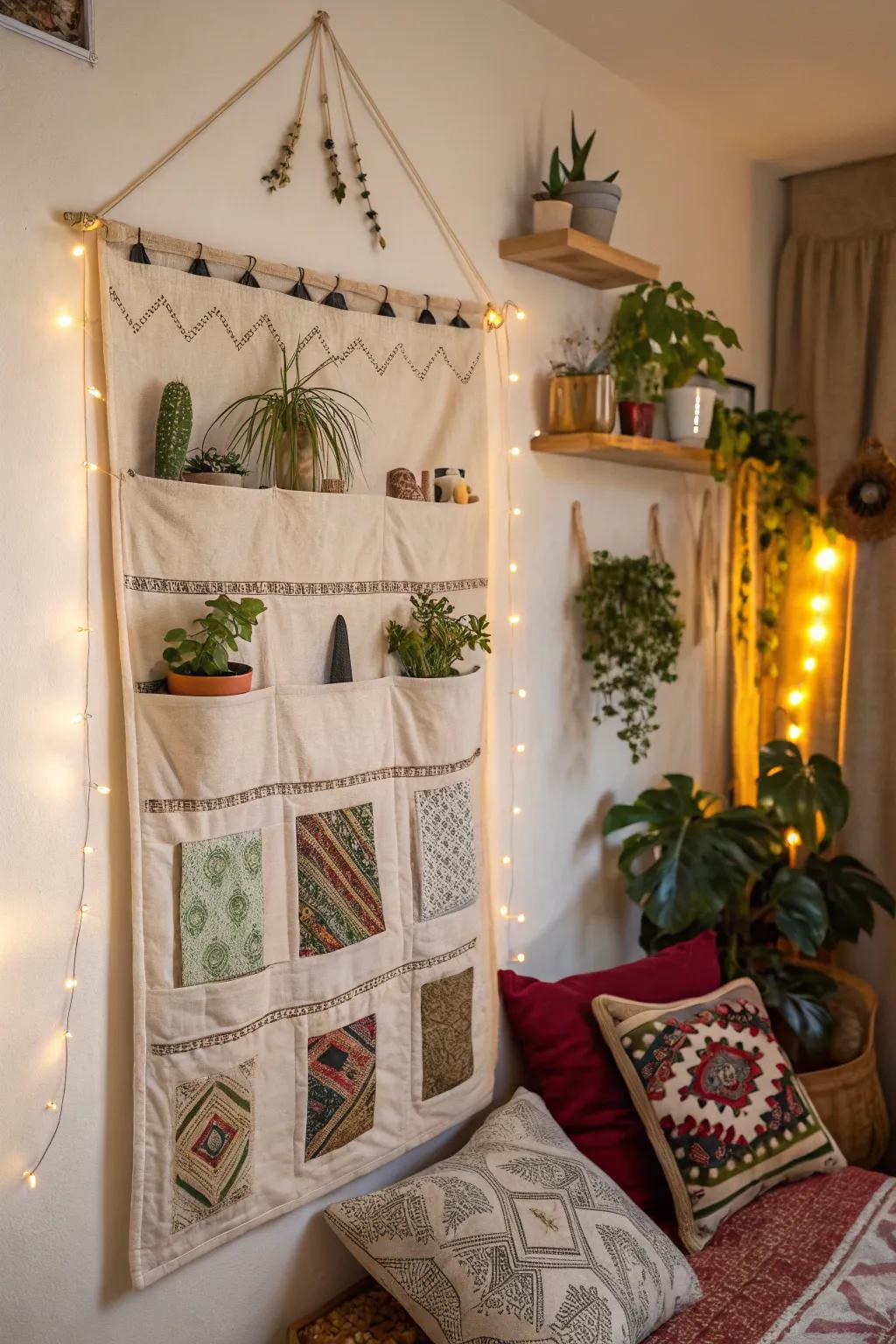 Textile wall adornments are equally decorative and useful.