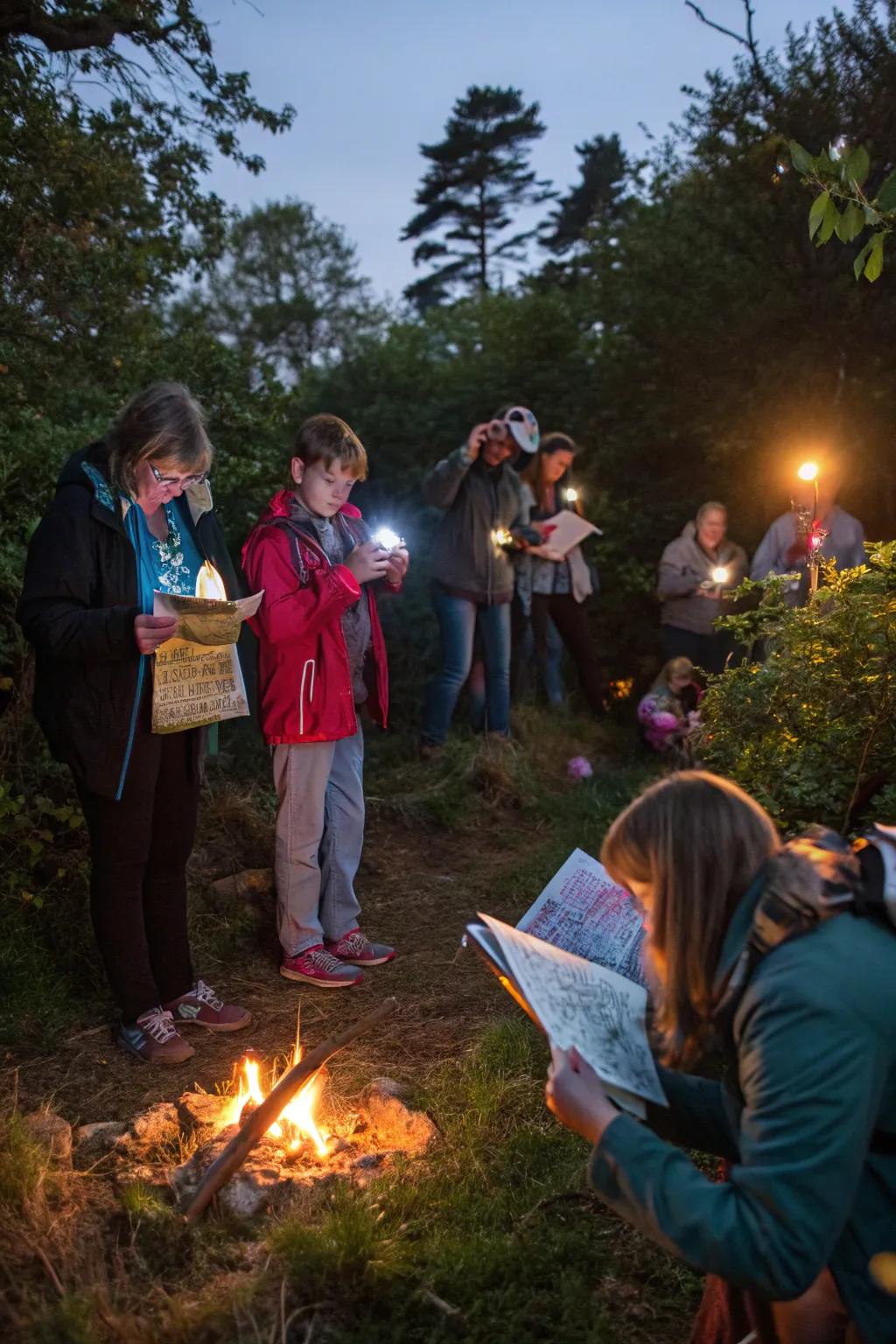 A fun hidden treasure activity by the bonfire.