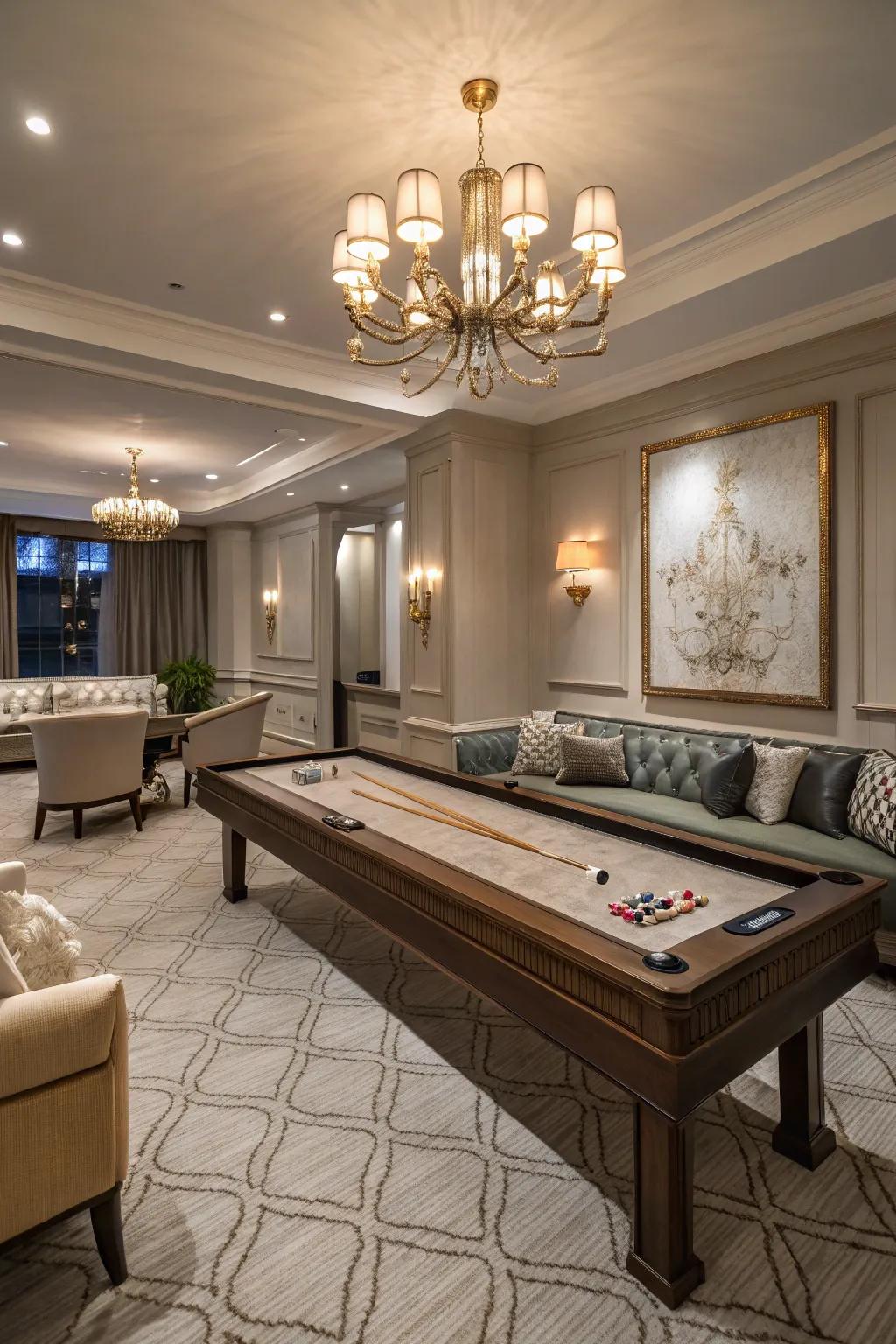 A shuffleboard table offers a refined gaming possibility.