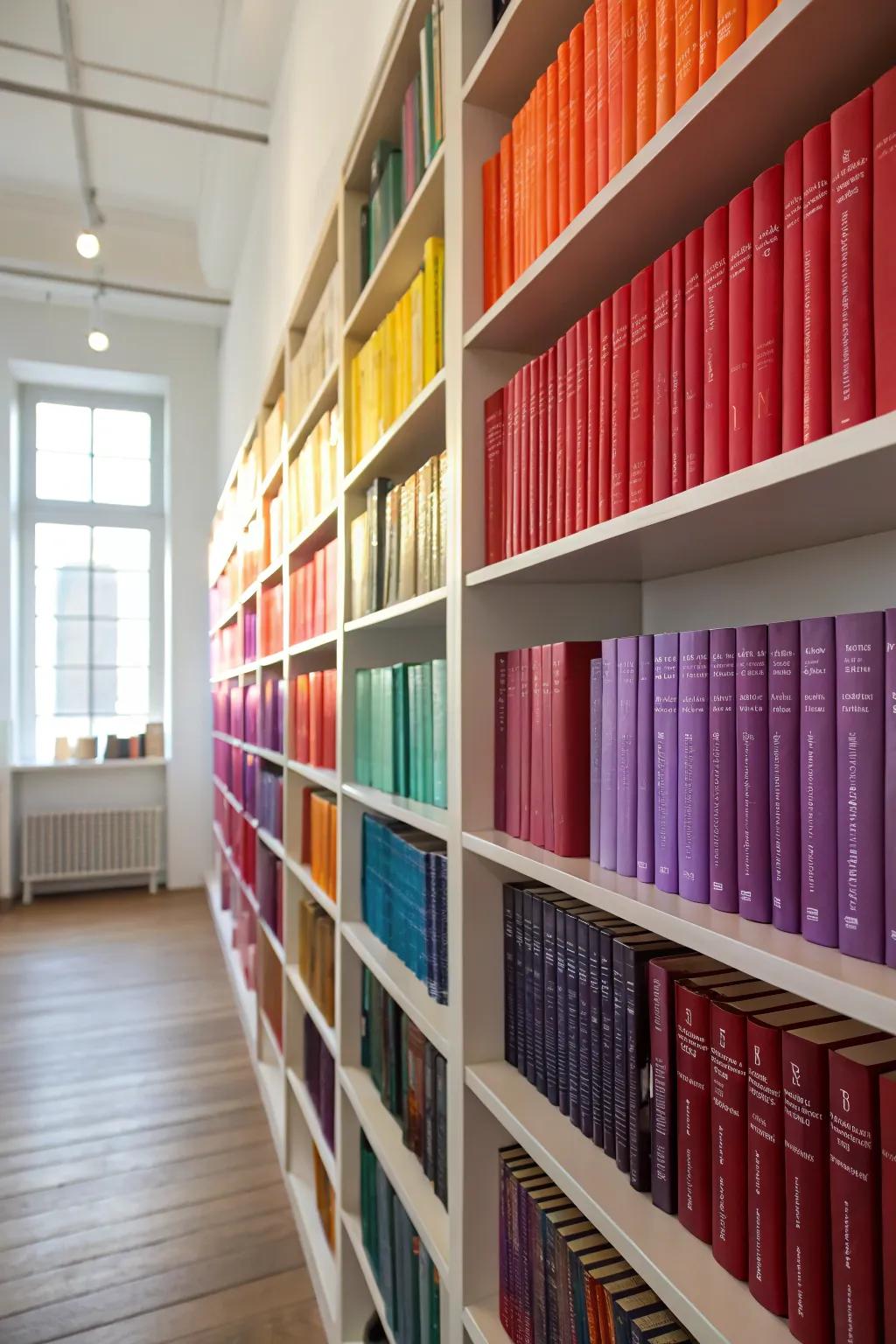 Color-coded books create a stunning visual impact.