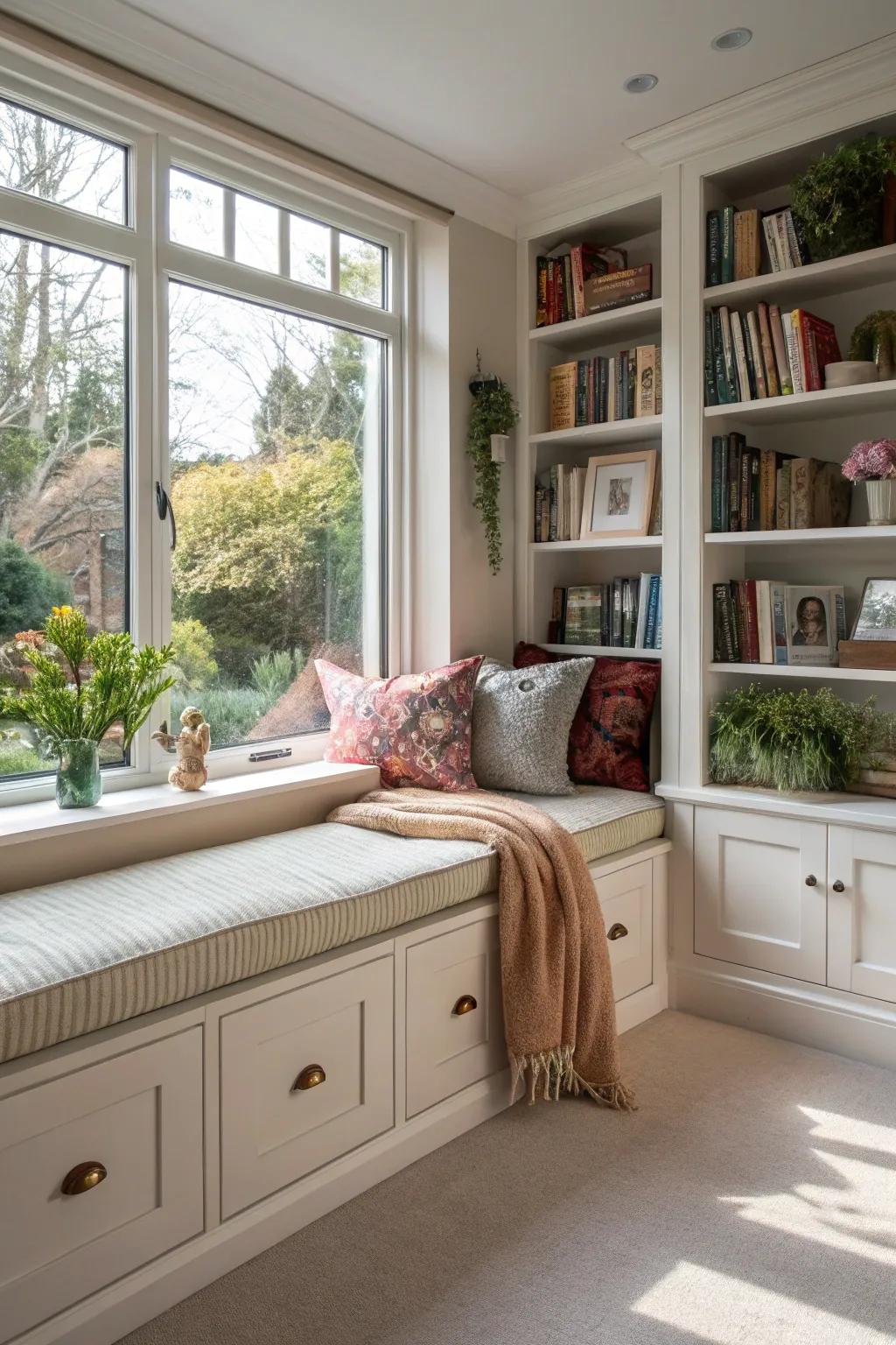 Discover the practicality of hidden storage beneath your window seat.