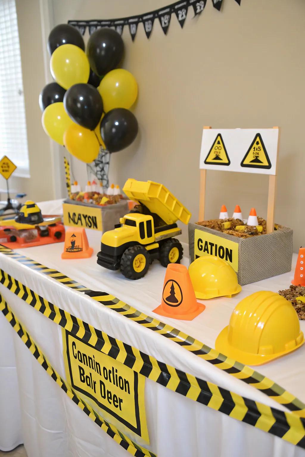 A construction-themed baby shower with playful and creative decor