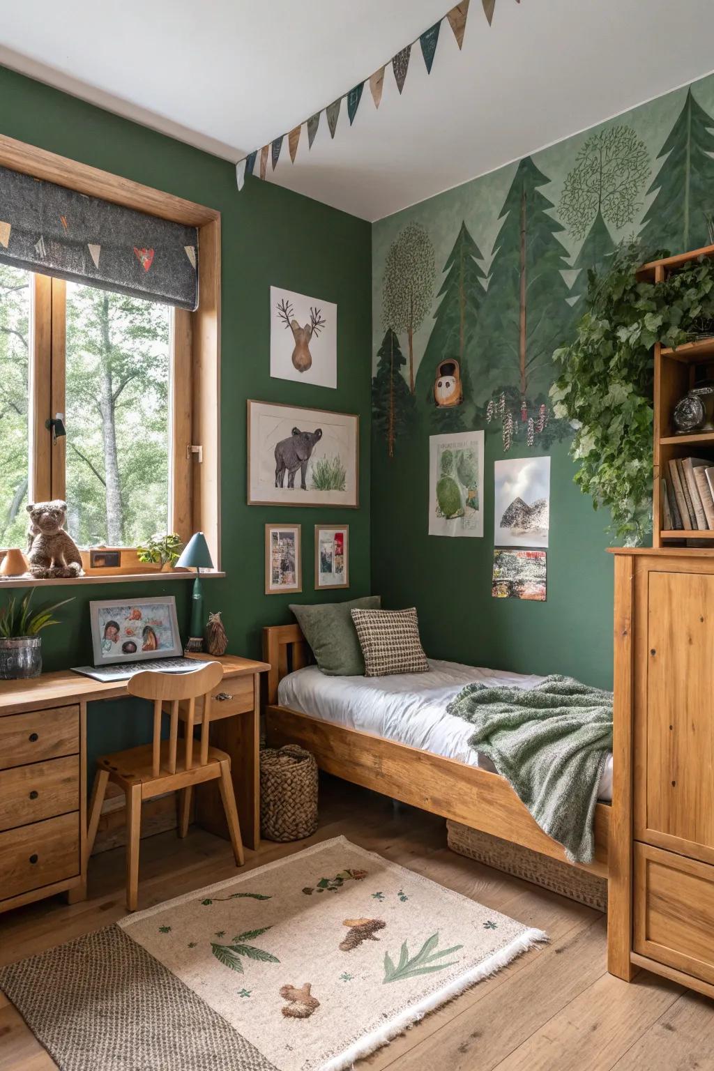 Cozy up with forest green surroundings.