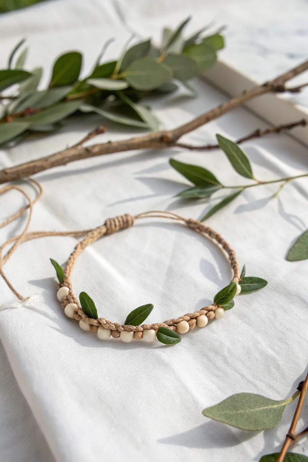 Embrace nature’s impression with handmade branch and foliage bangles for children.