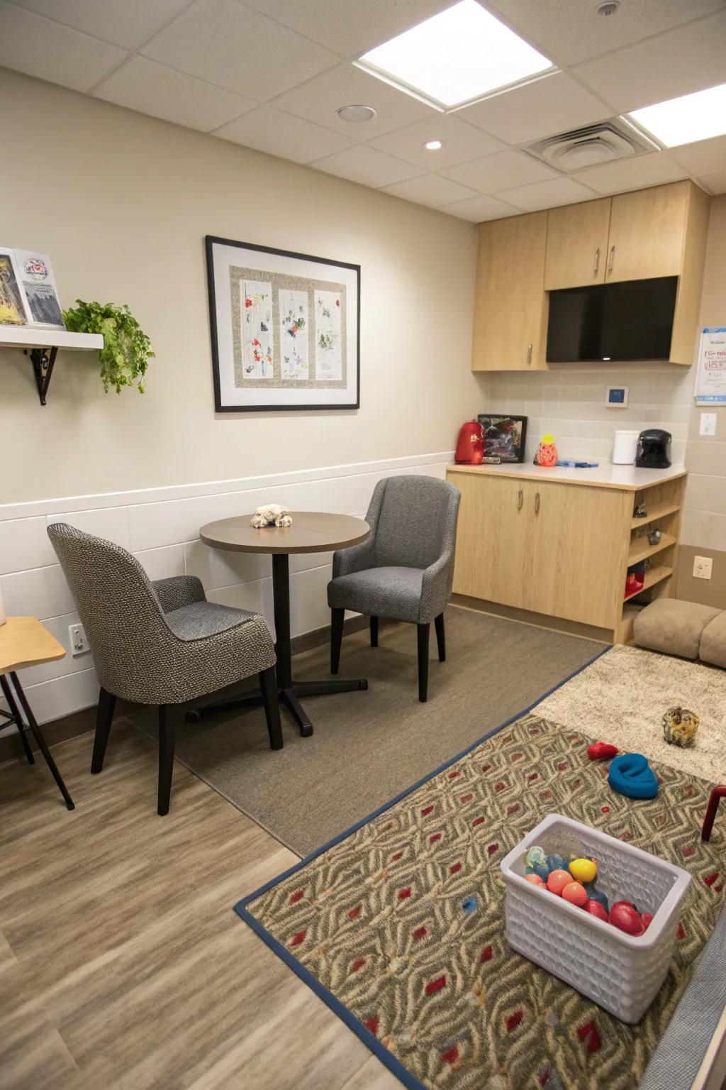 A pet-welcoming area adds warmth and joy to the office.