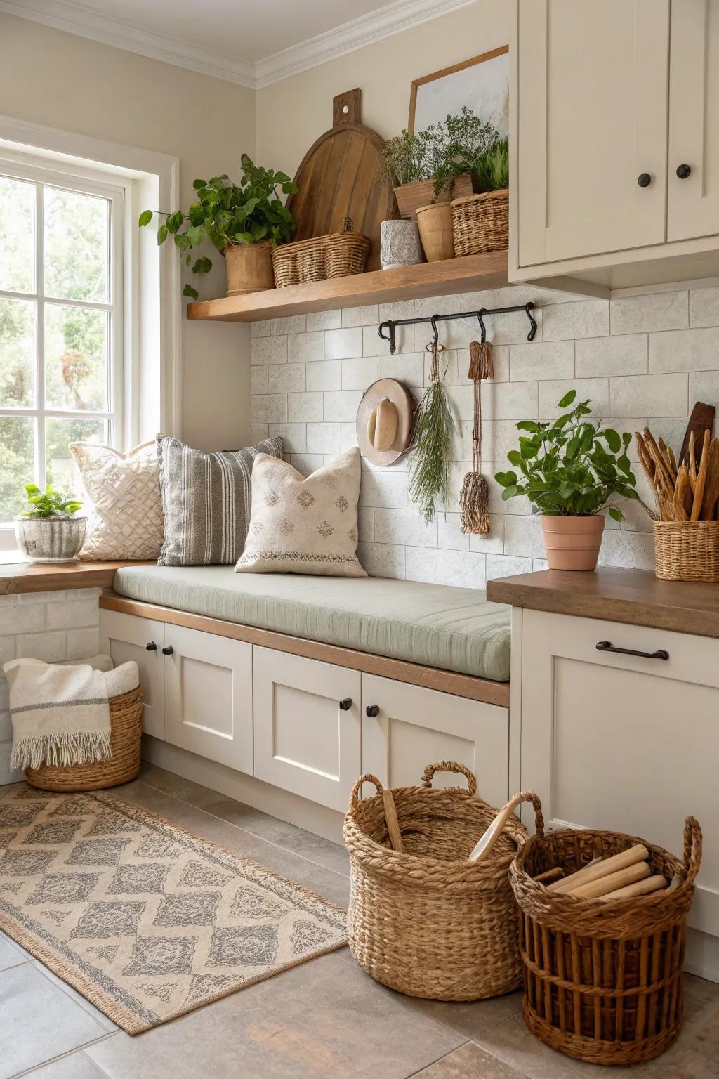 Achieve lasting beauty through neutral-toned benches.