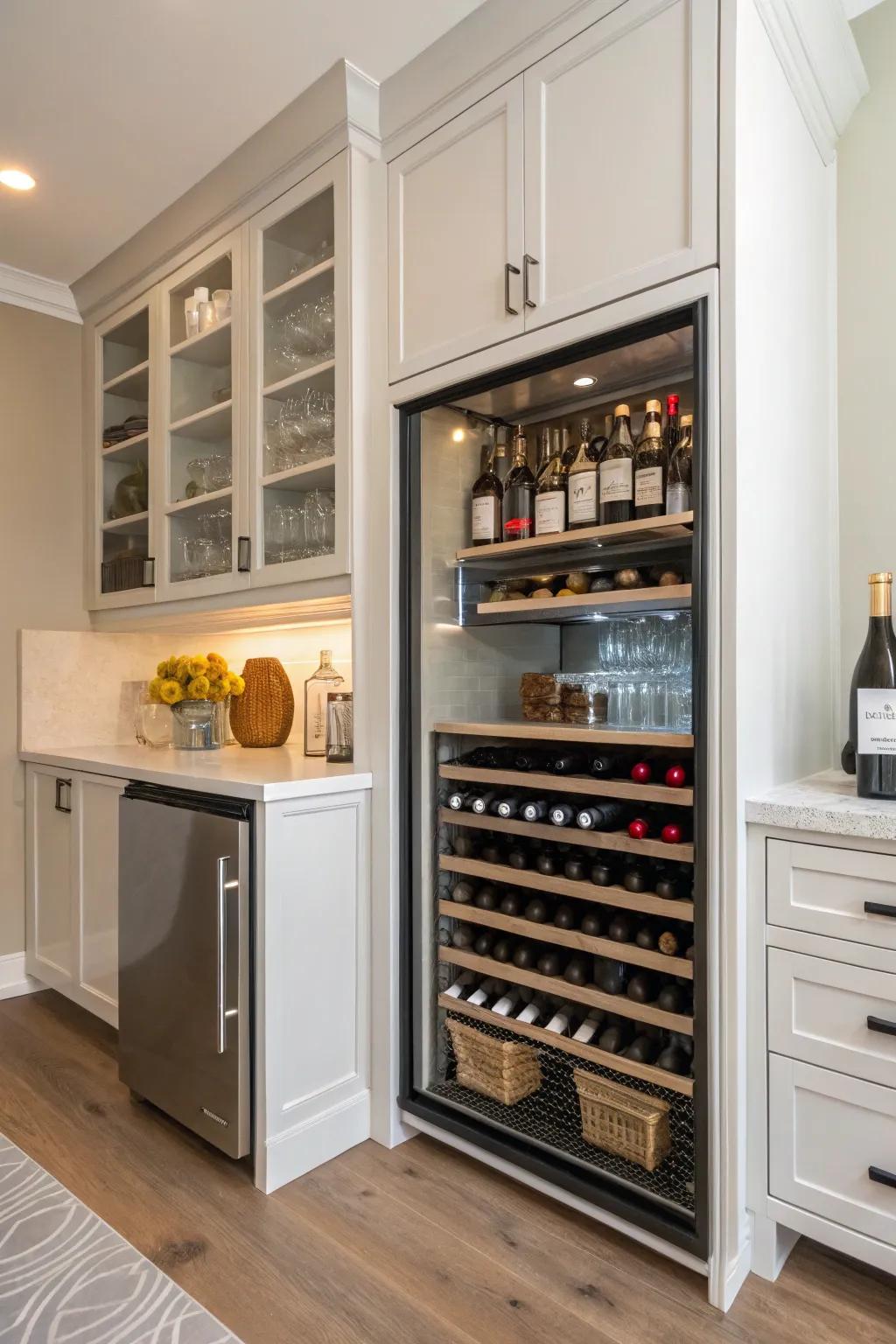A pantry wine chiller keeps your collection accessible and elegantly organized.