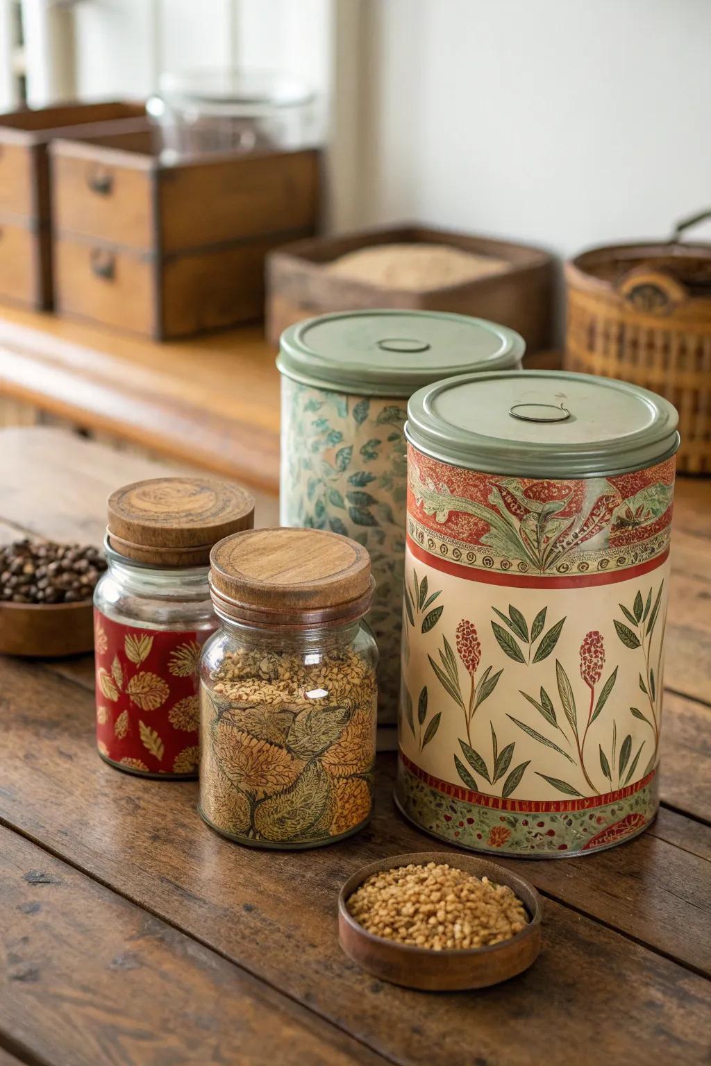 Old containers bring a feeling of nostalgia to your storage.