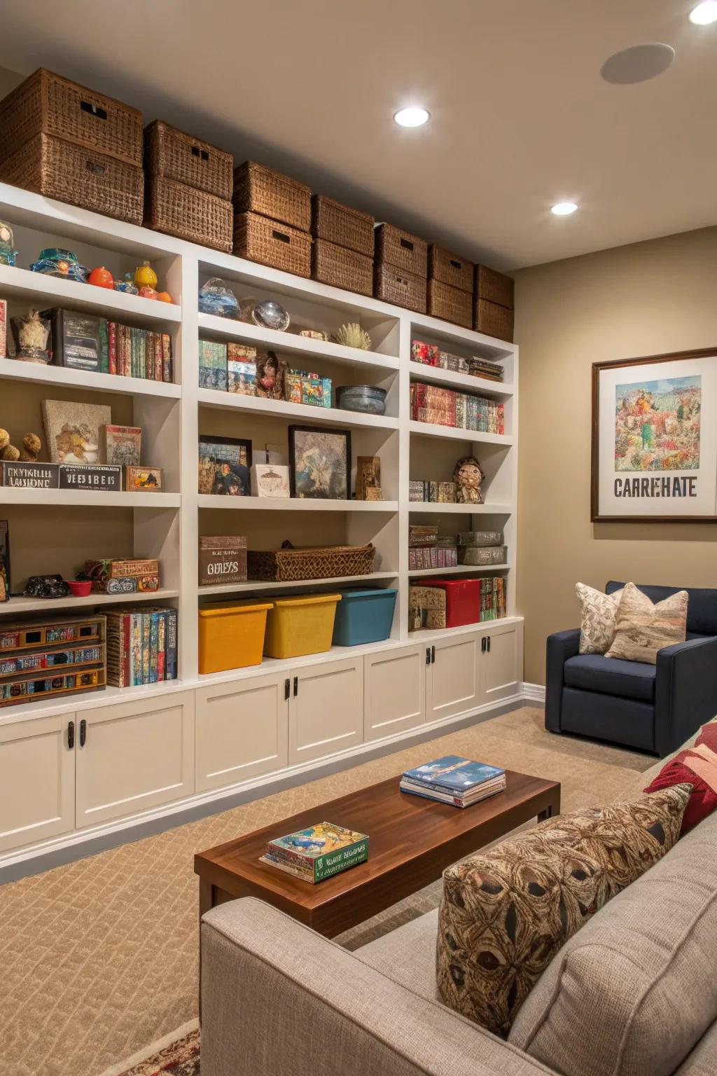 Vertical repository solutions sustain your game room's organization.