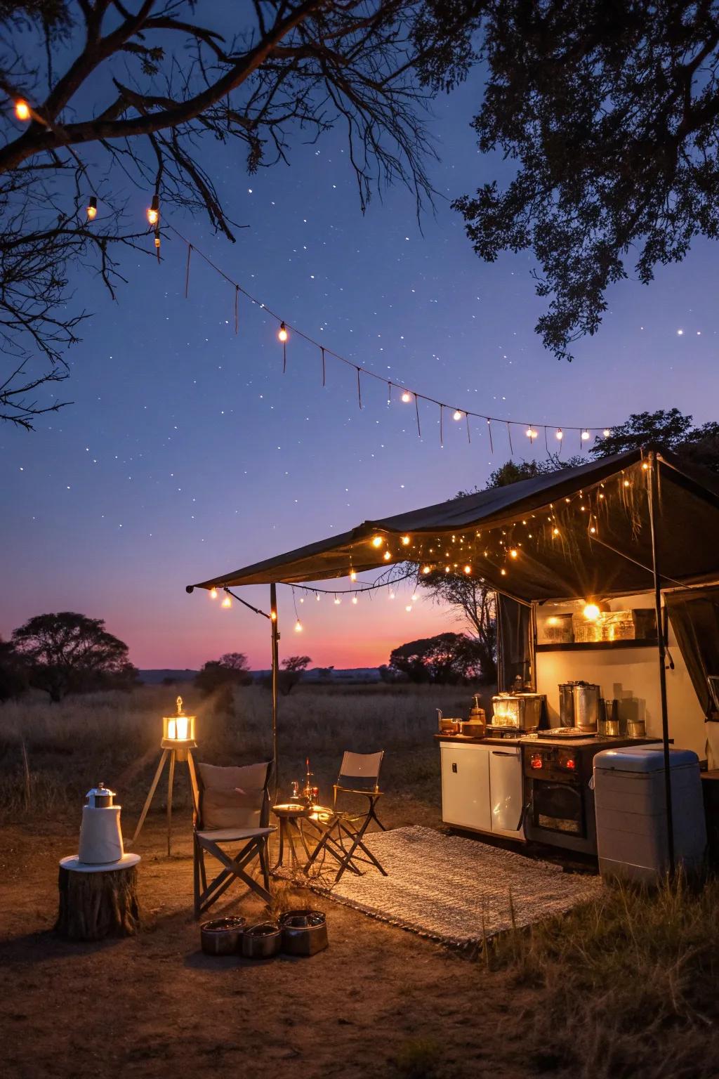 With solar lights and fairy lights, make a warm ambiance.