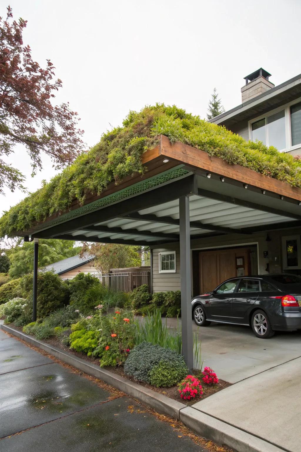 A carport that doubles as a verdant sanctuary.
