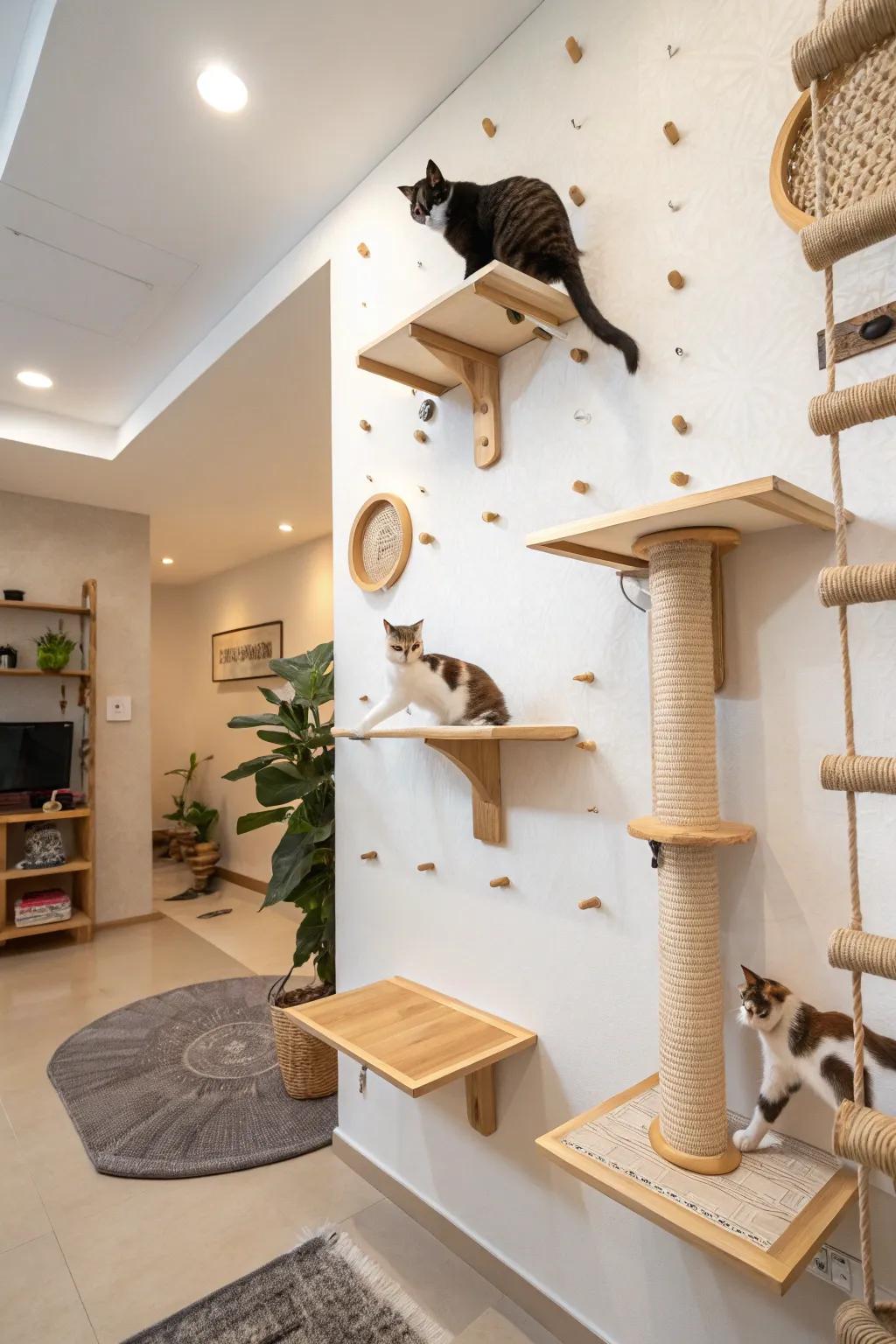 Difficult jumps offer a playful challenge for adventurous cats.