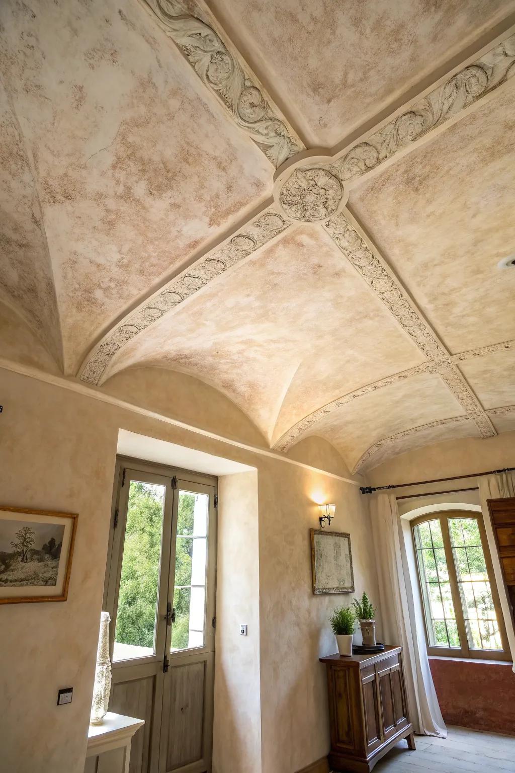 Chalk paint adds a textured, refined finish to ceilings.