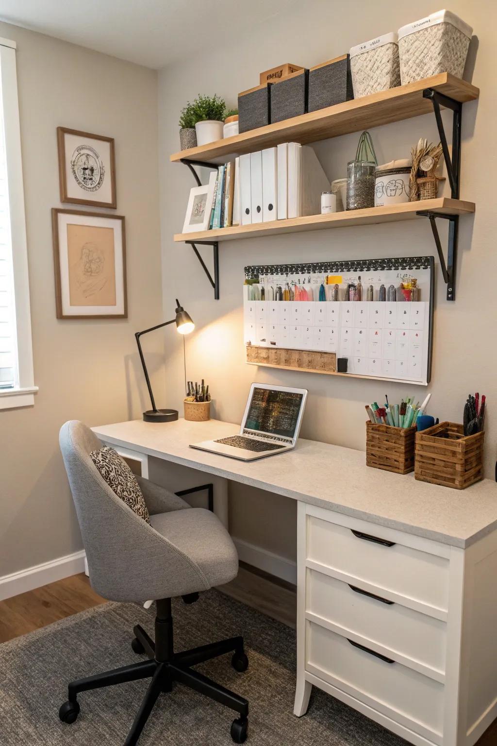 Elevate your office space through a structured shelf solution.