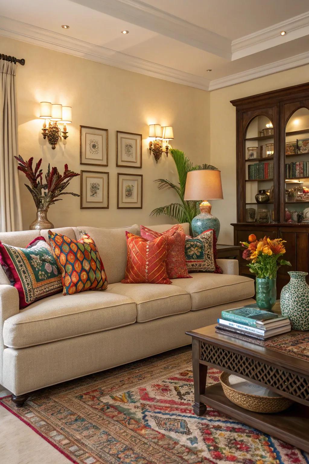 Neutral couches offer a timeless and flexible style.