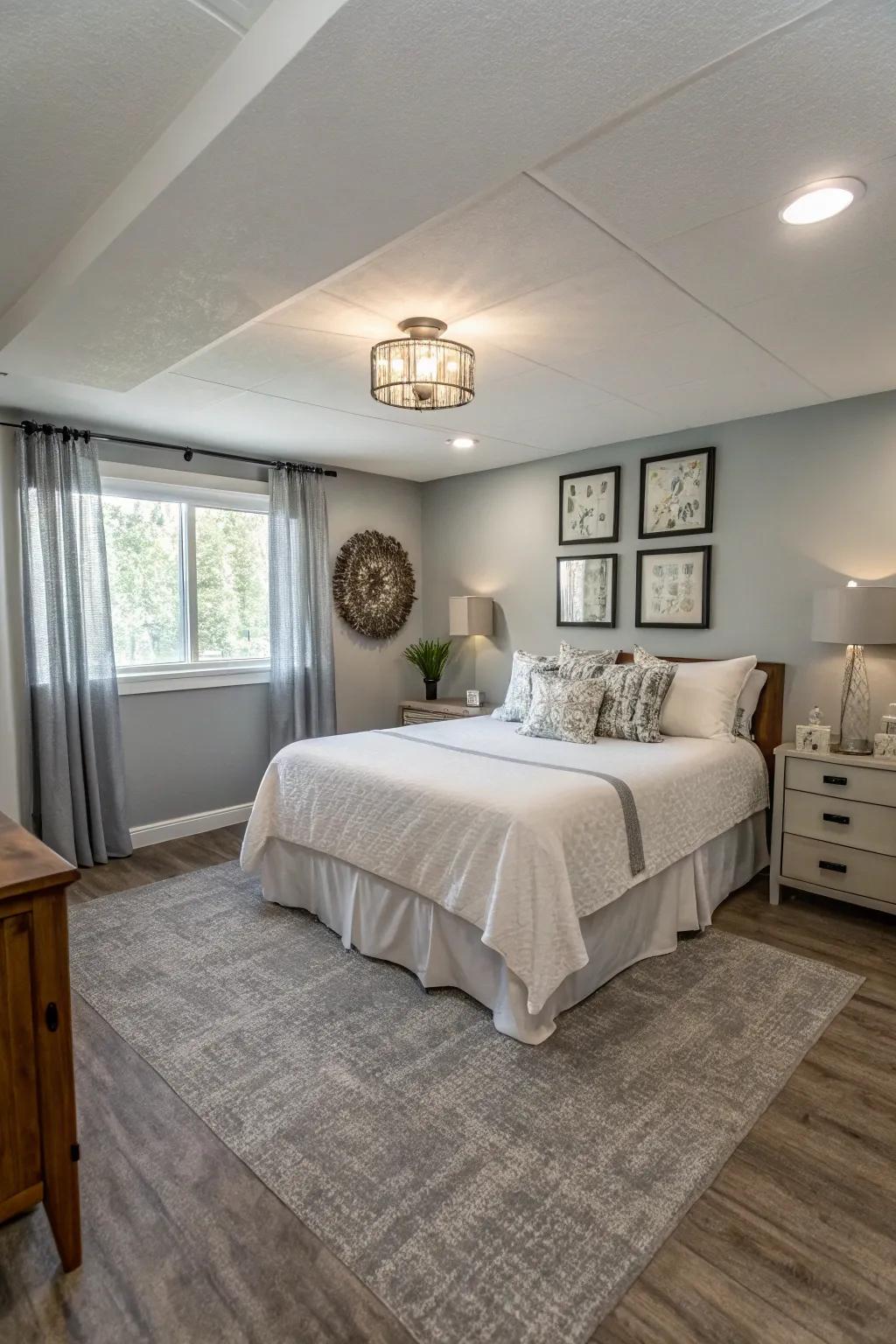 Peel-and-stick vinyl tiles supply a fast and stylish update for basement guest rooms.