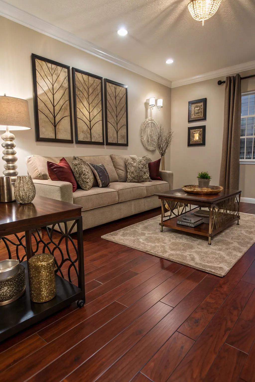 Metallic accents inject luxury and contrast to the aesthetic.