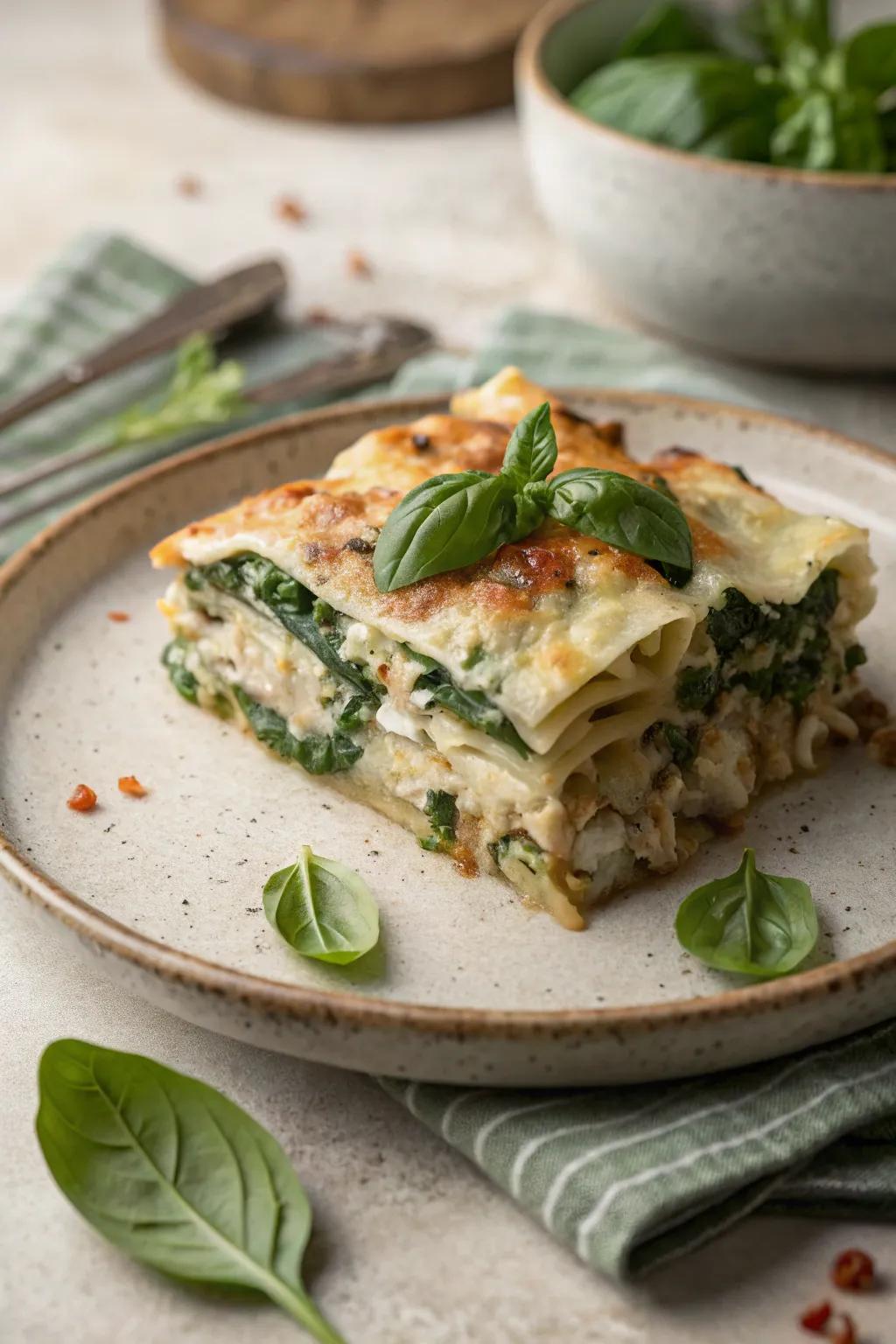 Chicken and Spinach Layered Pasta, a hearty family favorite.