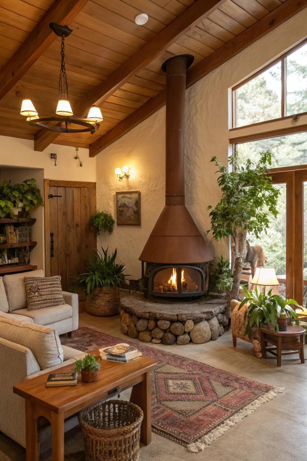 Earthy umber evokes raw beauty and ease in this welcoming space.