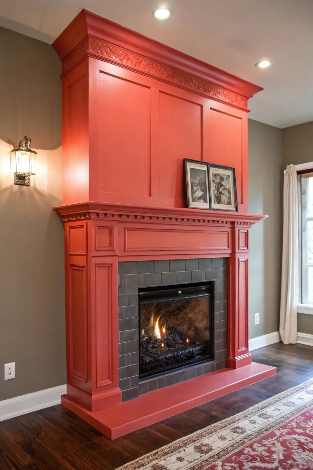 Bold paint choices make the fireplace a striking and unparalleled feature.