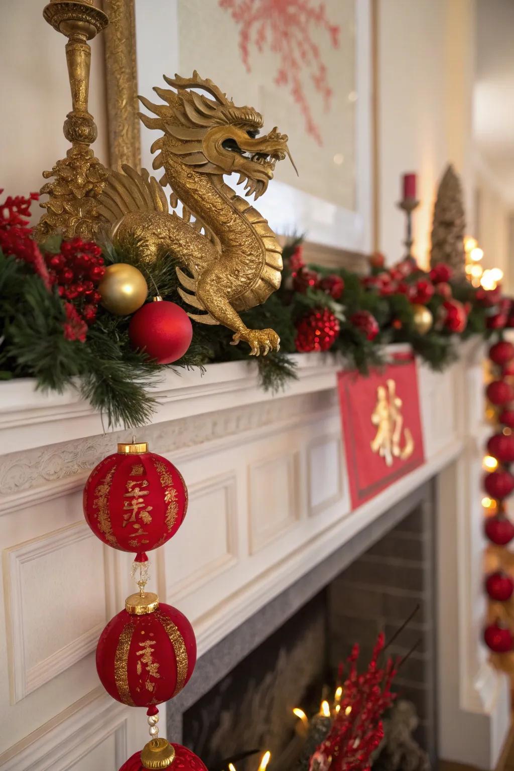 Sino serpent embellishments symbolize good fortune and introduce a potent touch.