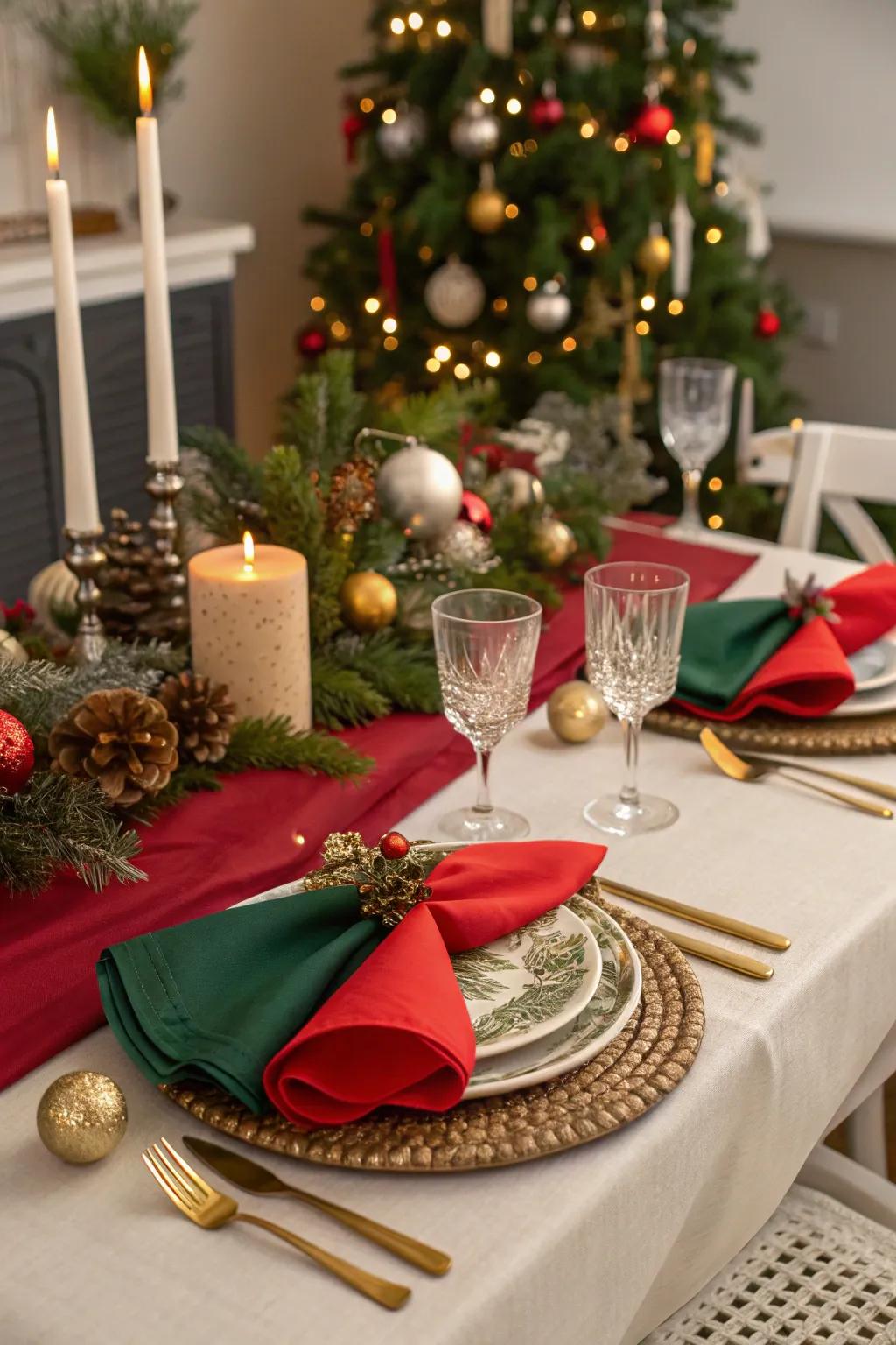 Linen napkins add a splash of color.