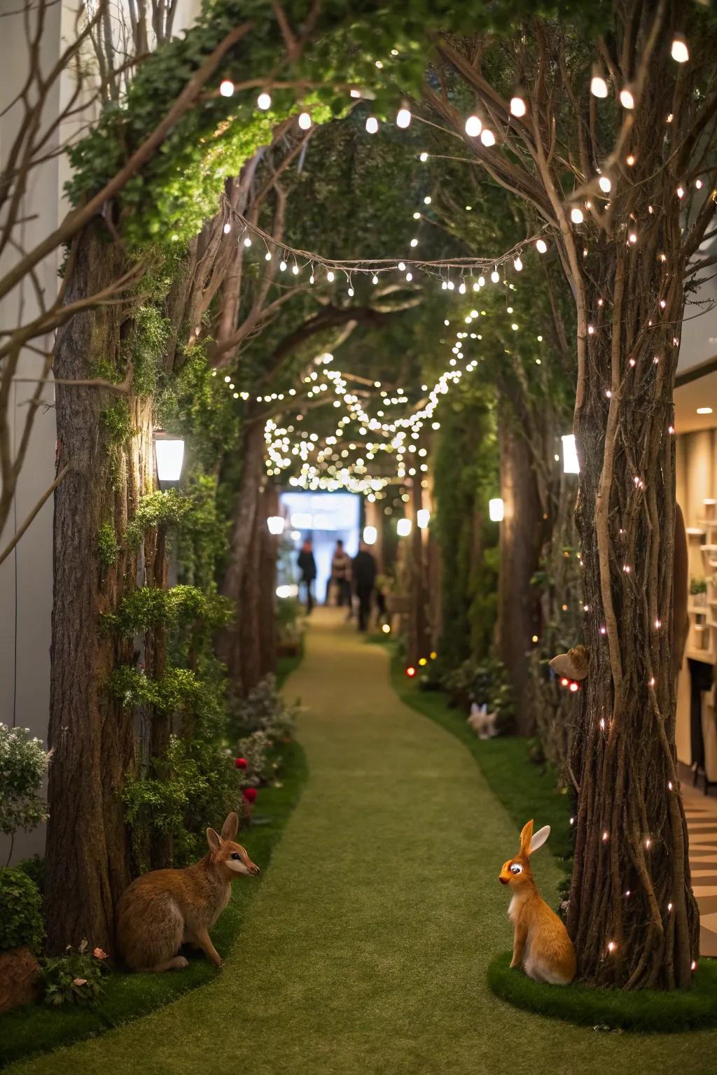 Step into a serene enchanted forest squarely inside your academy corridor.