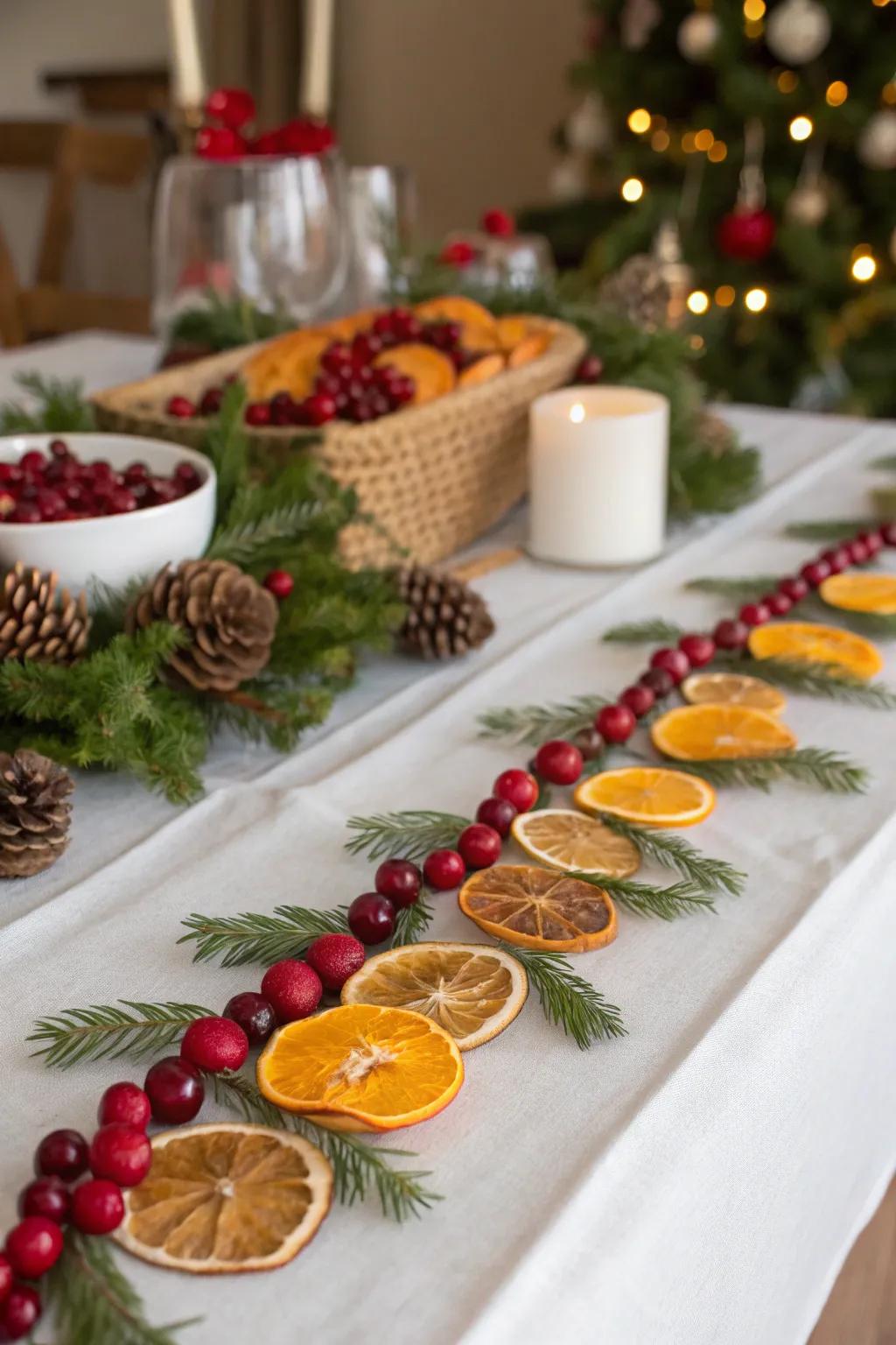 Dehydrated fruit swags contribute natural splendor and aroma.
