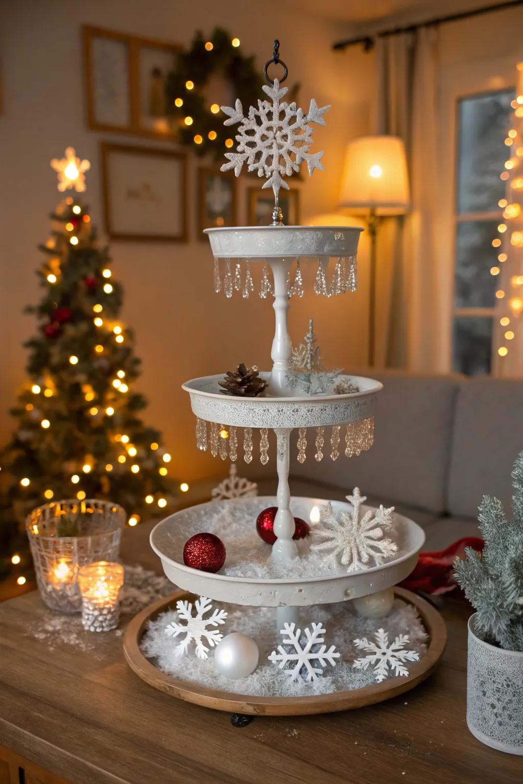 A sparkling icy scene on a multi-level display.