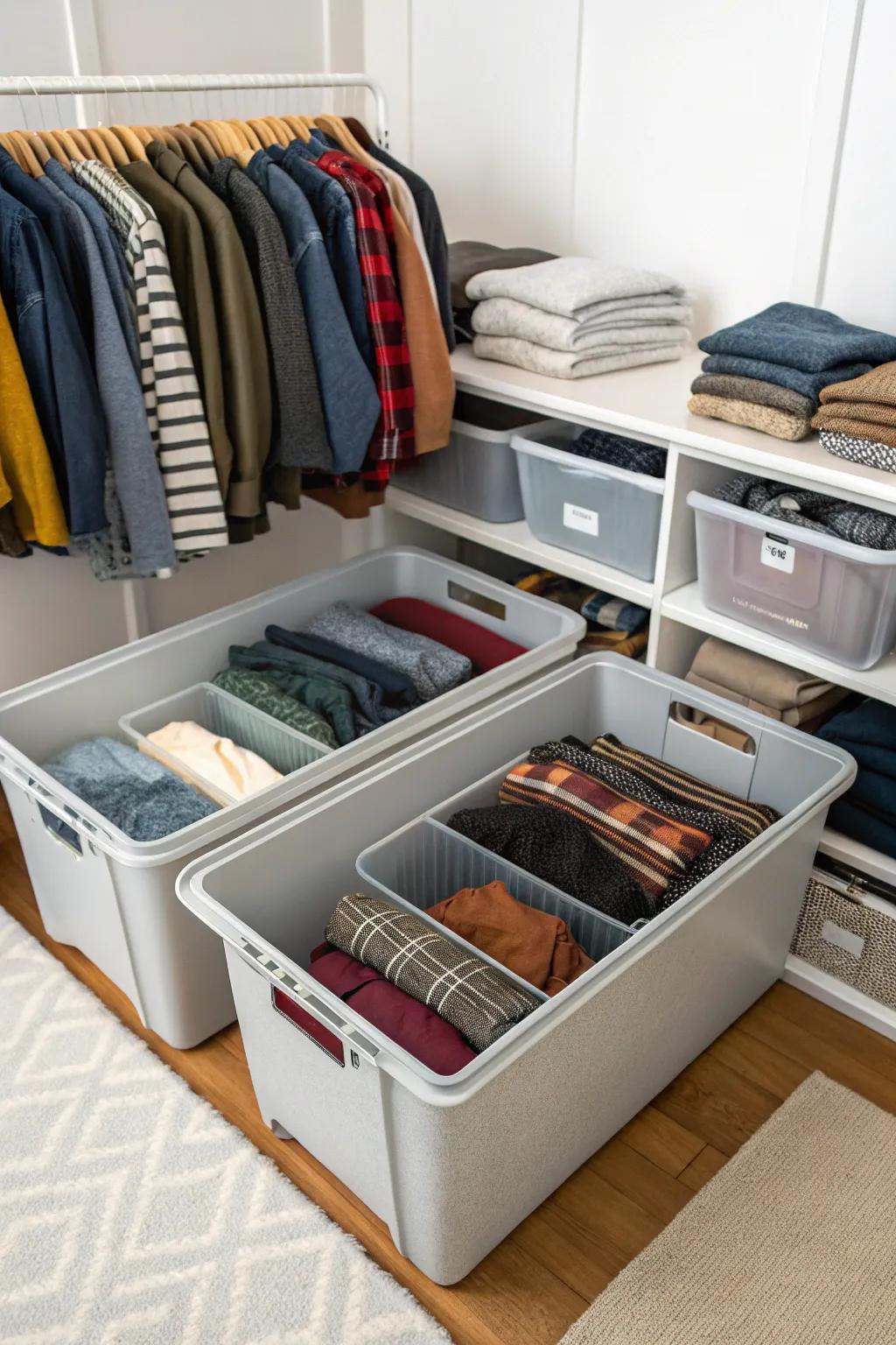 Seasonal rotations maintain a current and organized wardrobe.