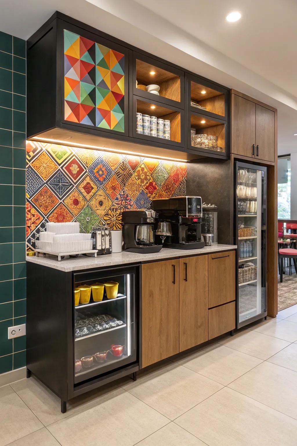 An audacious backsplash engendering a striking visual consequence.