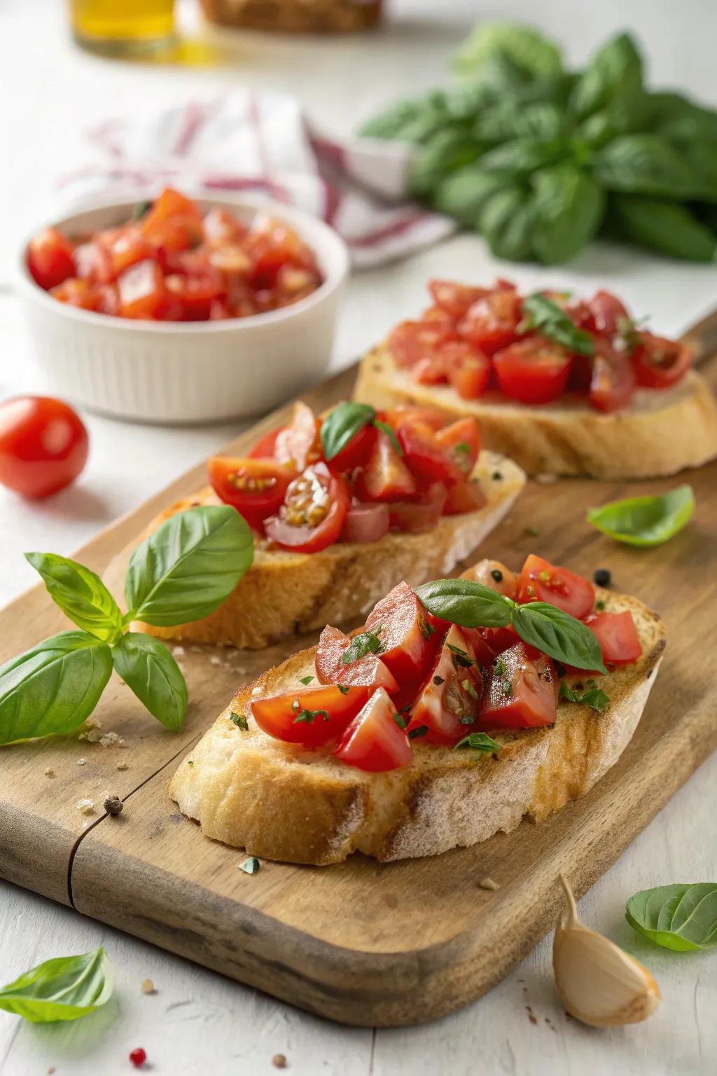 Savory tomato bread snack offering a burst of flavor and color.