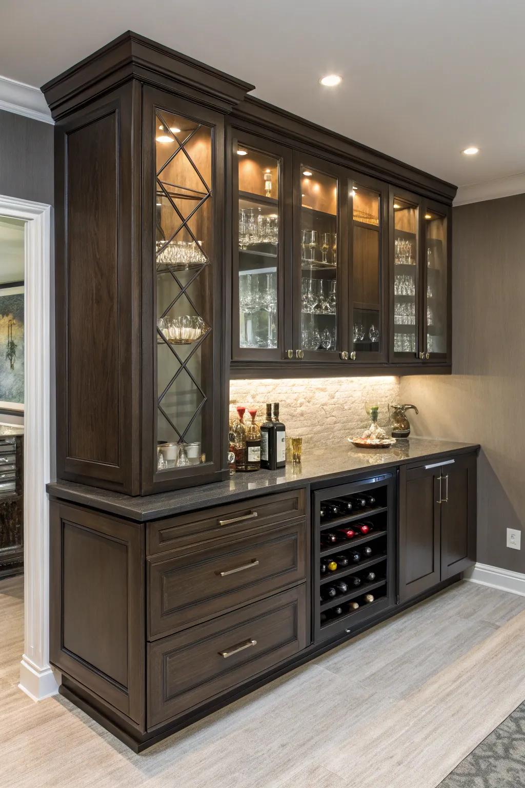 Smart storage solutions keep your bar organized.